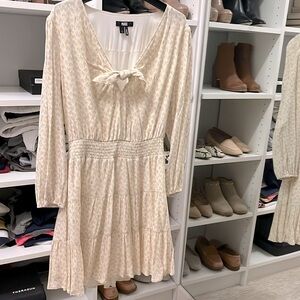 Paige, small long-sleeve dress,gold, taupe & cream pattern. Fits like size 6.